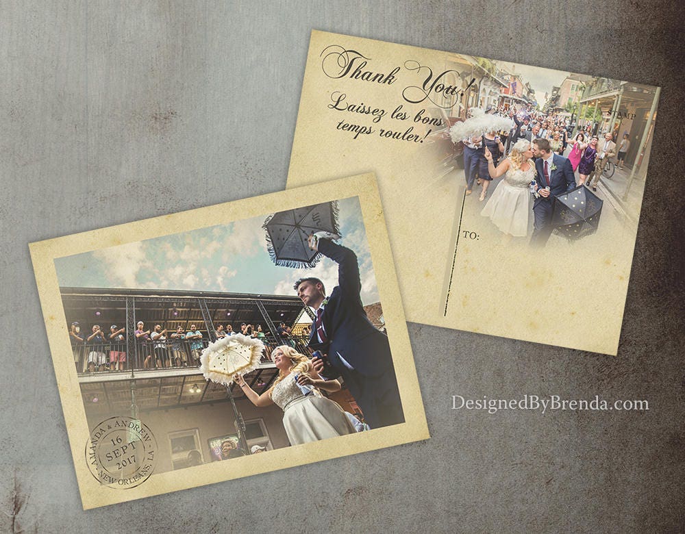 Vintage Wedding Thank You Postcards with Postmark & Photo | Etsy