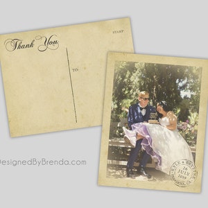 Vintage Wedding Thank You Postcards with Postmark & Photo Personalized Rustic Card Recycled Cardstock Matte Finish Custom Designed image 4