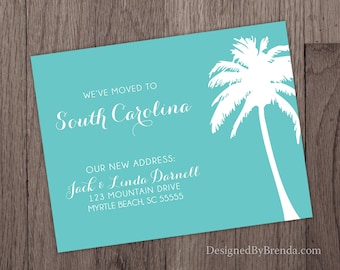 Tropical Moving Postcard - Palm Tree Change of Address Card - Beach Feel - Teal Blue can be any color - Fun, Unique Relocation Card Set