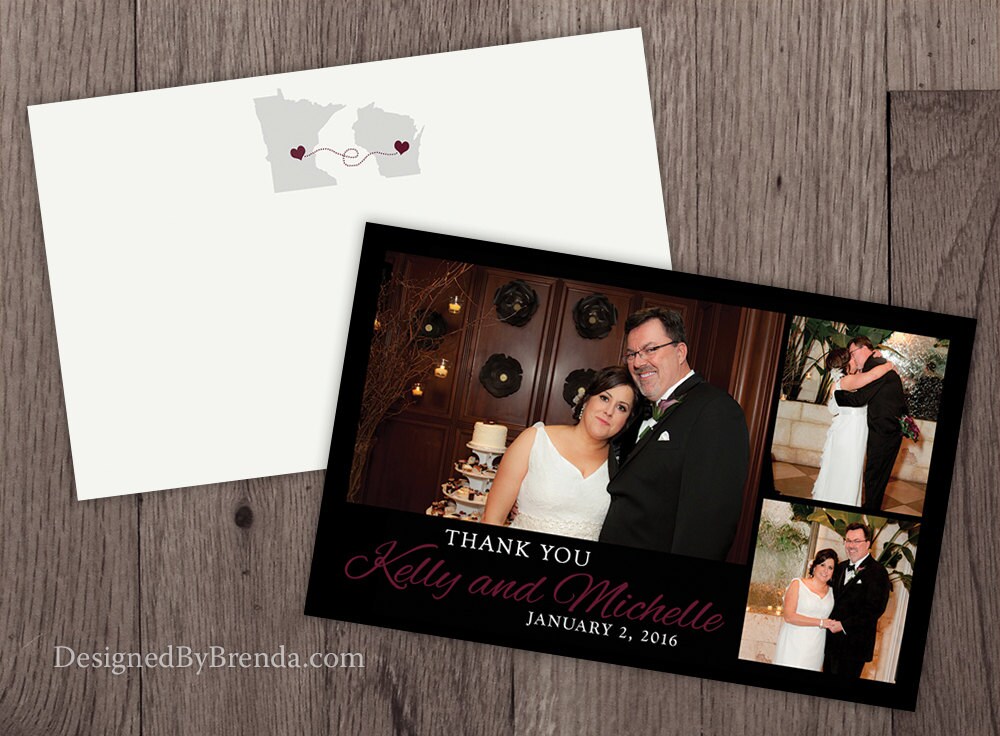 Wedding Thank You Card With Modern Photo Collage - Pink & Black Can Be ...
