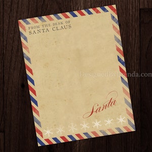 Lettera rustica vuota da Babbo Natale - Download immediato - File stampabile di cancelleria in stile posta aerea vintage - Carta invecchiata