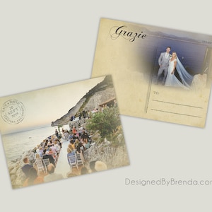 Rustic Vintage Wedding Thank You Card with Photos on Both Sides - Can also be Postcard - Custom Designed with Retro Look - Recycled Material
