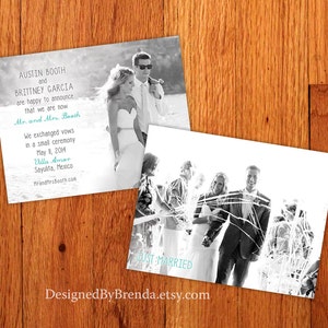 Just Married Wedding Announcements Double Sided Any Colors Photo on both sides Pefect for Destination Wedding or Elopement image 3