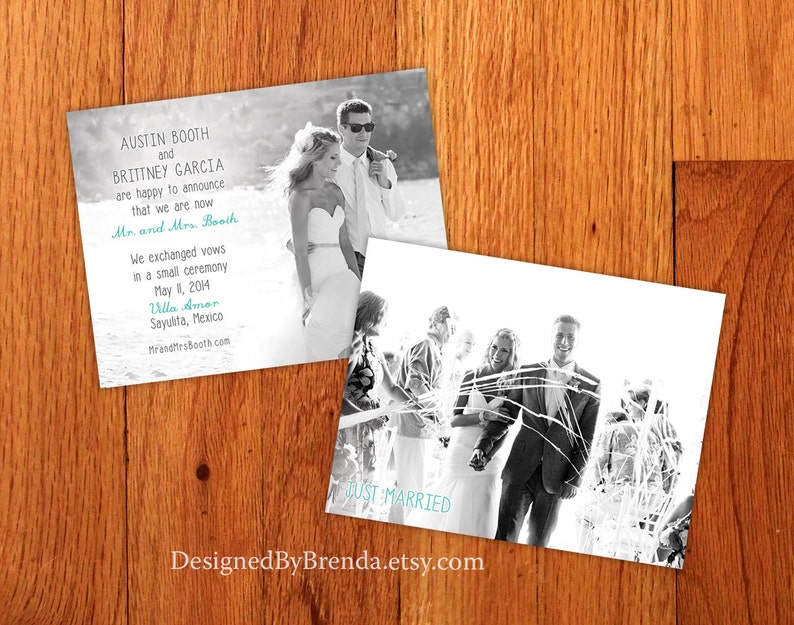 Just Married Wedding Announcements Double Sided Any Colors Photo on both sides Pefect for Destination Wedding or Elopement image 3