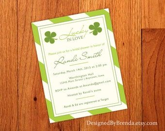 Lucky in Love Bridal Shower Invitation - Green St. Patrick's Day Shamrock - Also great for a Baby Shower, Rehearsal Dinner or Save the Date