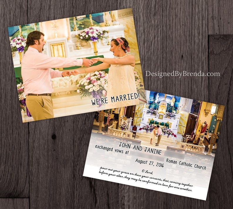 Just Married Wedding Announcements Double Sided Any Colors Photo on both sides Pefect for Destination Wedding or Elopement image 9