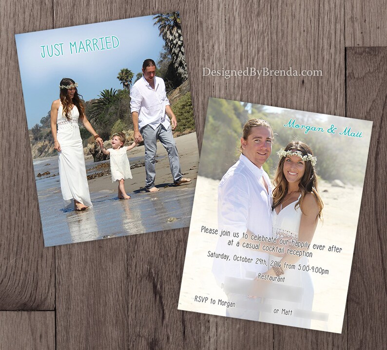 Just Married Wedding Announcements Double Sided Any Colors Photo on both sides Pefect for Destination Wedding or Elopement image 4