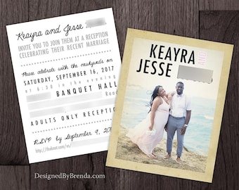 Vintage Style Wedding Invitations with Photo on Front & Wording on Back - Inexpensive - Can Also be Reception Only Invites or Announcements