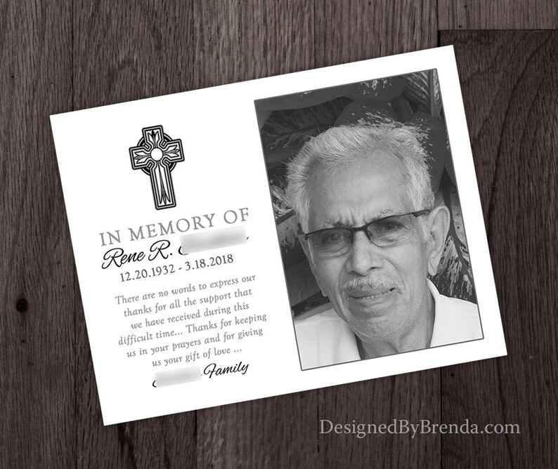 Religious Memorial Card W/ Photo & Cross Funeral Thank You Etsy UK