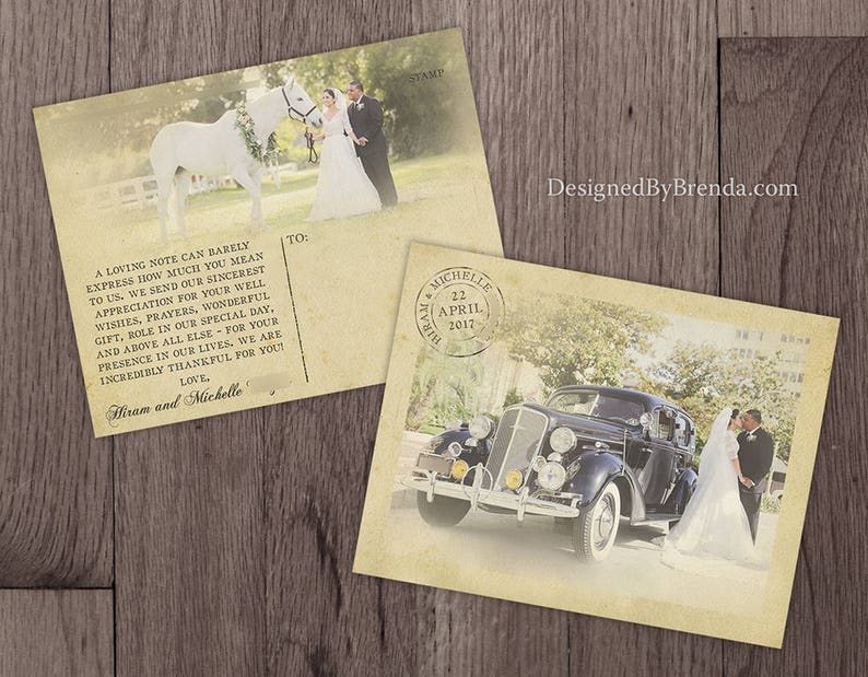 Vintage Wedding Thank You Postcards with Postmark & Photo Personalized Rustic Card Recycled Cardstock Matte Finish Custom Designed image 10