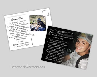 Custom Memorial Thank You Card with Photo - Can be Postcard, Obituary Keepsake - Pre-Printed Thank You Poem - Masculine Celebration of Life