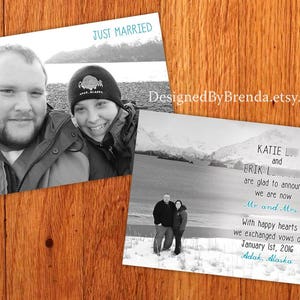 Just Married Wedding Announcements Double Sided Any Colors Photo on both sides Pefect for Destination Wedding or Elopement image 8