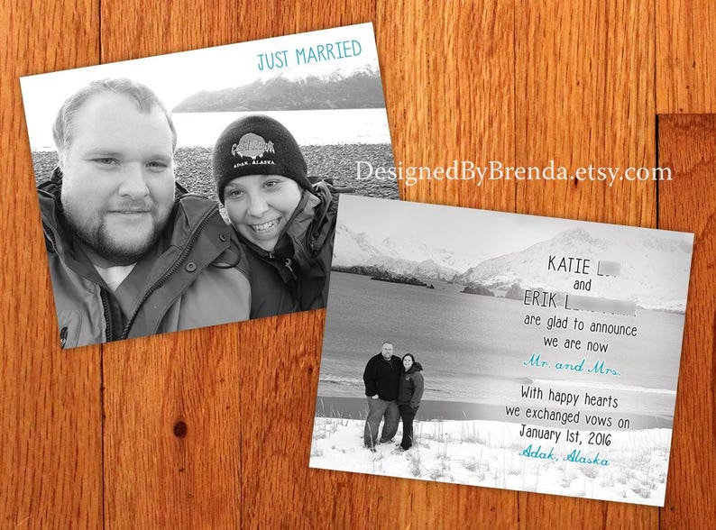 Just Married Wedding Announcements Double Sided Any Colors Photo on both sides Pefect for Destination Wedding or Elopement image 8