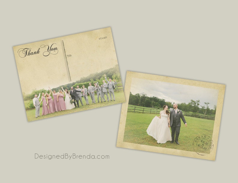 Vintage Wedding Thank You Postcards with Postmark & Photo Personalized Rustic Card Recycled Cardstock Matte Finish Custom Designed image 9