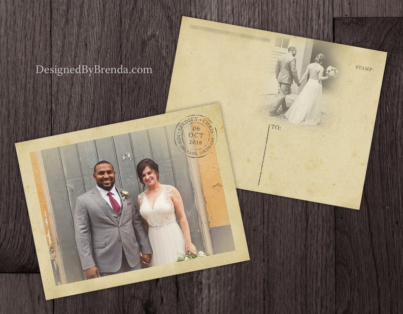 Vintage Wedding Thank You Postcards with Postmark & Photo Personalized Rustic Card Recycled Cardstock Matte Finish Custom Designed image 5