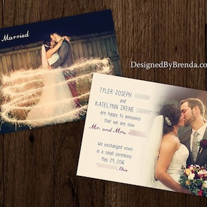 Just Married Wedding Announcements Double Sided Any Colors Photo on both sides Pefect for Destination Wedding or Elopement image 1
