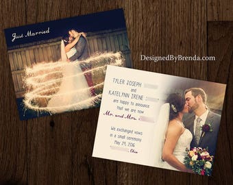 Just Married Wedding Announcements - Double Sided - Any Colors - Photo on both sides - Pefect for Destination Wedding or Elopement