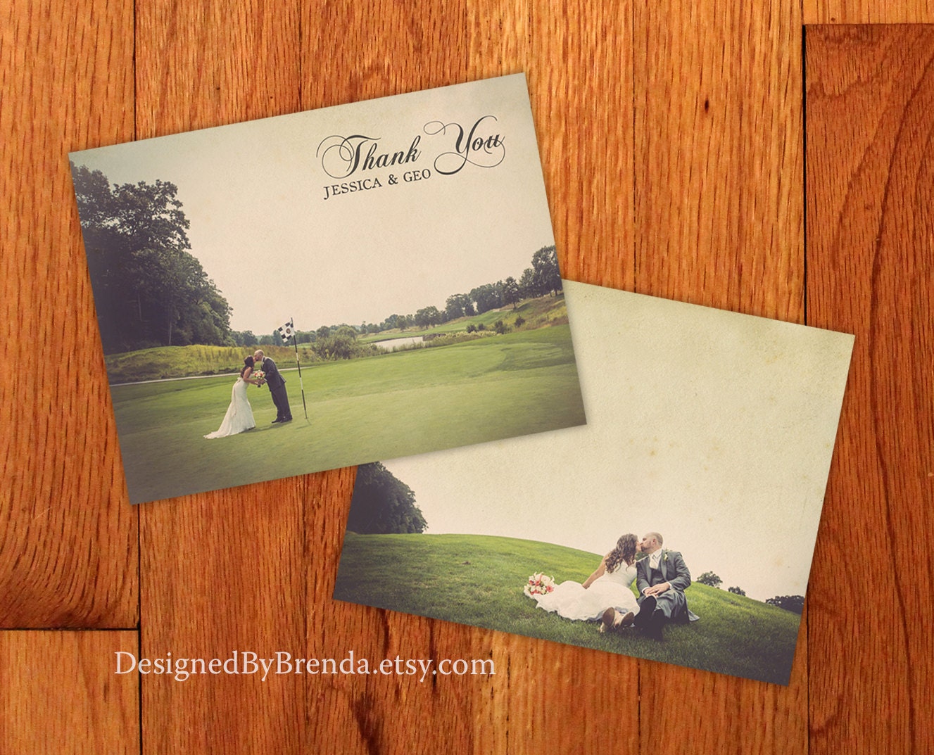 Rustic Vintage Wedding Thank You Card With Photos on Both Sides - Can ...