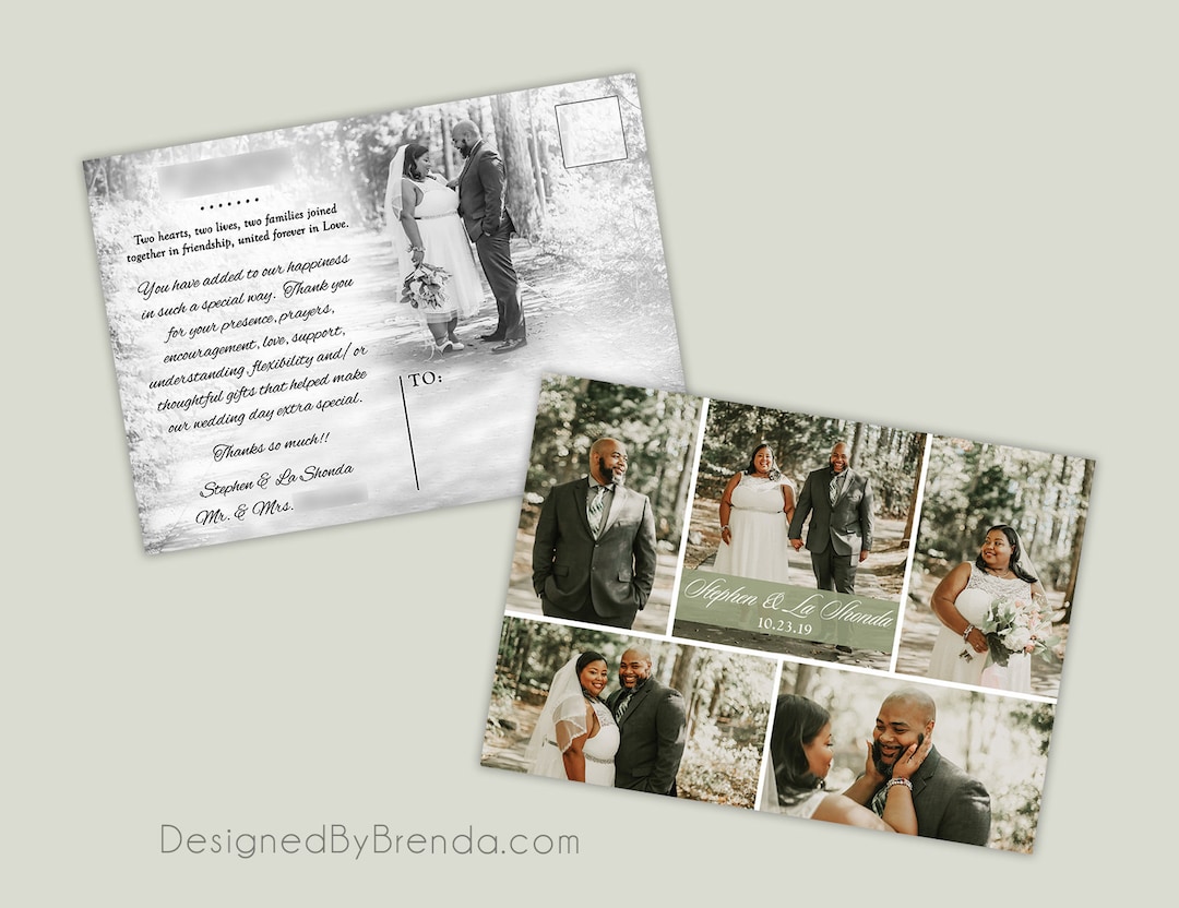 Wedding Thank You Card With Photo Collage Design - Double Sided ...