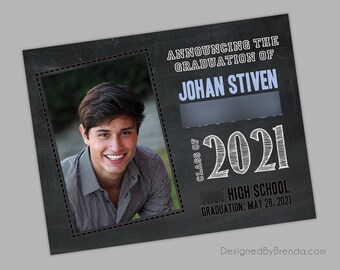 Chalkboard Style Graduation Announcement Invitation Postcard w/ photo on front & back - Any Colors - Free Shipping - PDF Printable Option