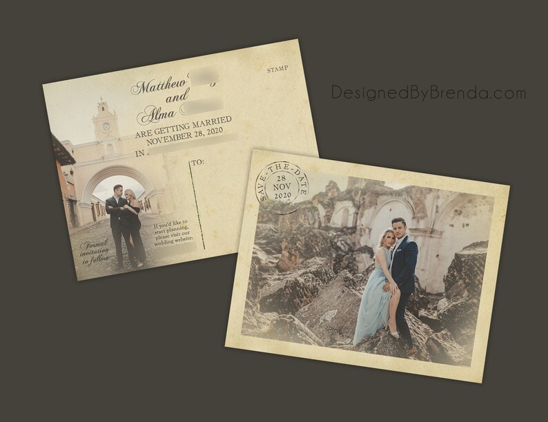 Vintage Save the Date Postcards with Postmark - Printed on 100 lb. Recycled Matte Card Stock - Free Shipping - Rustic Looking Photo Card bild 6