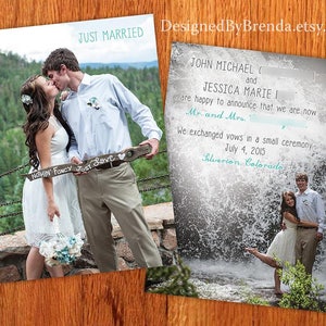 Just Married Wedding Announcements Double Sided Any Colors Photo on both sides Pefect for Destination Wedding or Elopement image 6