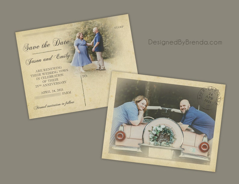 Vintage Save the Date Postcards with Postmark - Printed on 100 lb. Recycled Matte Card Stock - Free Shipping - Rustic Looking Photo Card bild 3