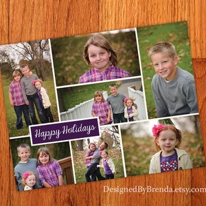 Holiday Christmas Photo Cards or Postcards Multiple Photo Collage Classic Modern Design Free Shipping Purple can be any color image 5