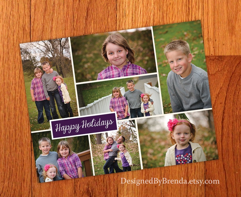 Holiday Christmas Photo Cards or Postcards Multiple Photo Collage Classic Modern Design Free Shipping Purple can be any color image 5