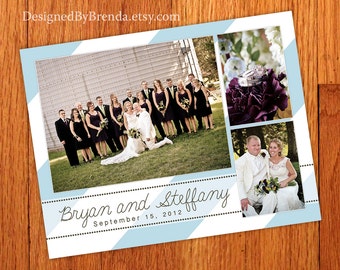 Photo Wedding Thank You Postcards with image on back - ANY color - Simple & Modern Diagonal Stripes or Chevron - Free Shipping