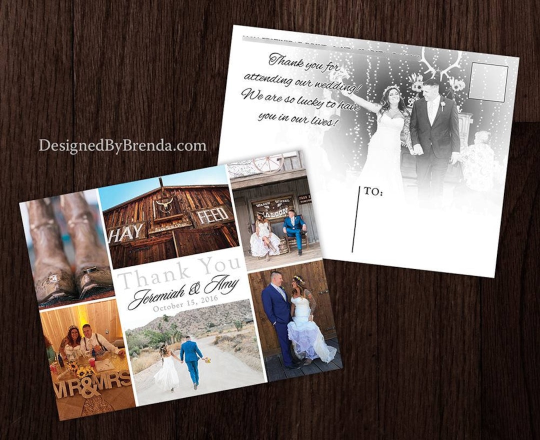 Wedding Thank You Postcards With Image on Back - Simple, Modern & Chic ...