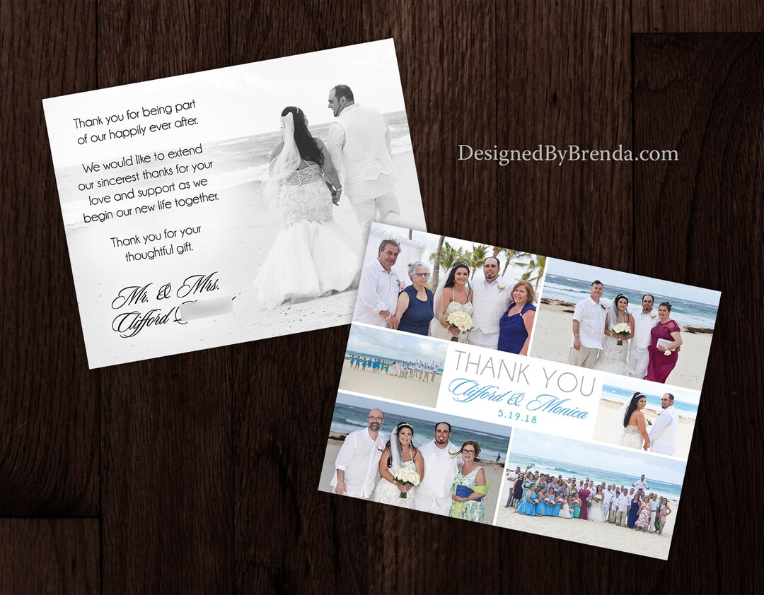 Modern Wedding Thank You Card or Postcard With 6 Photos - Double Sided ...