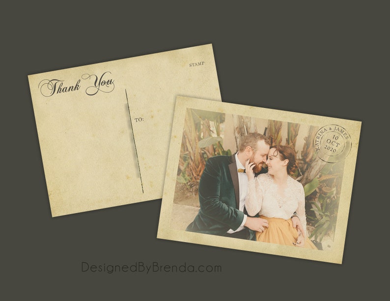 Vintage Wedding Thank You Postcards with Postmark & Photo Personalized Rustic Card Recycled Cardstock Matte Finish Custom Designed image 7
