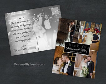 Wedding Thank You Postcards with Photo and Printed Thank You Message on back - 4 Photos on Front in Modern Color Block Style - Any Colors