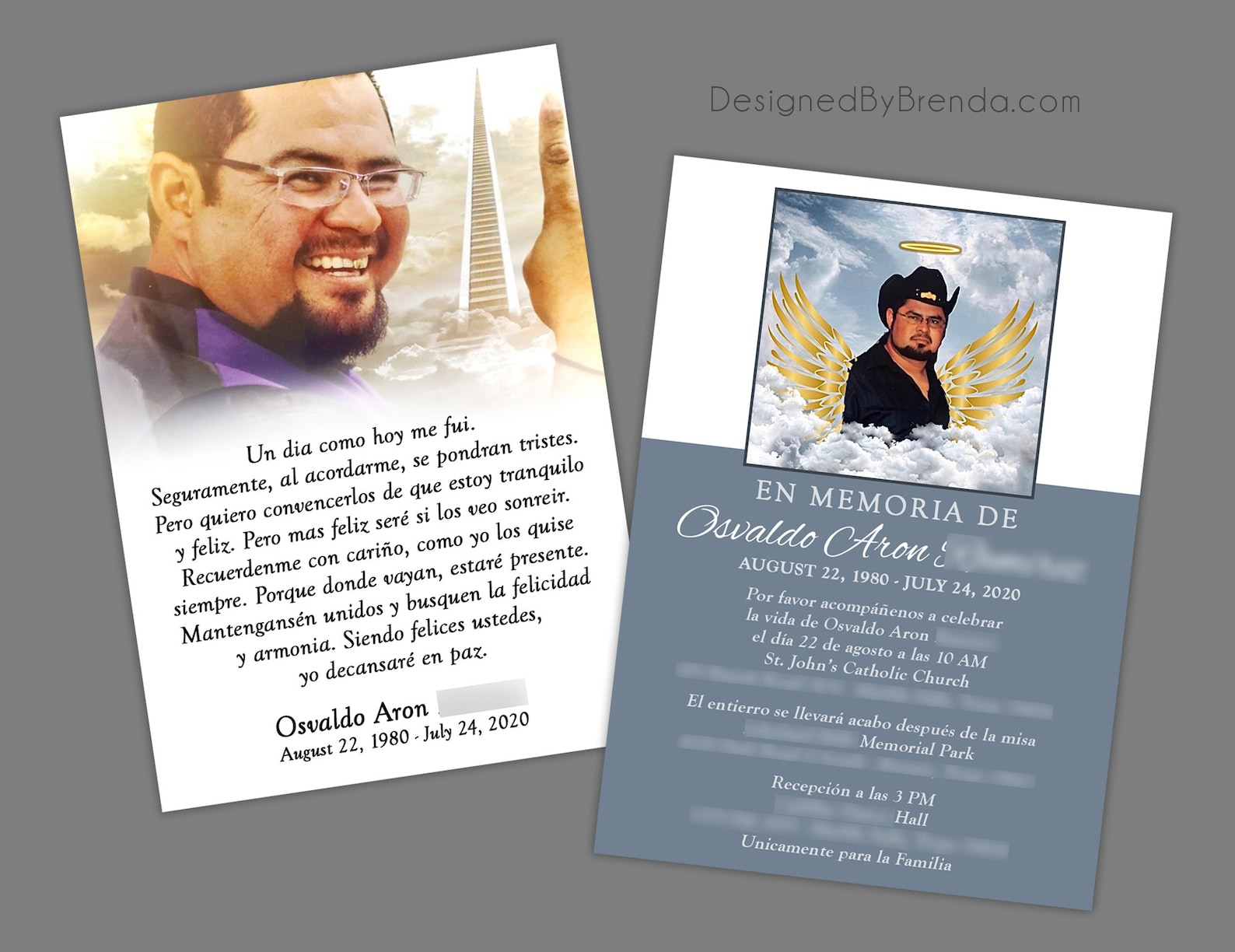 Custom Memorial Card in Spanish English or Any Other Language Etsy