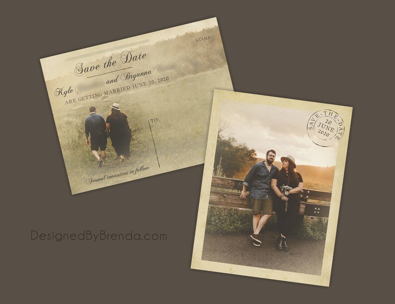 Vintage Save the Date Postcards with Postmark - Printed on 100 lb. Recycled Matte Card Stock - Free Shipping - Rustic Looking Photo Card bild 4