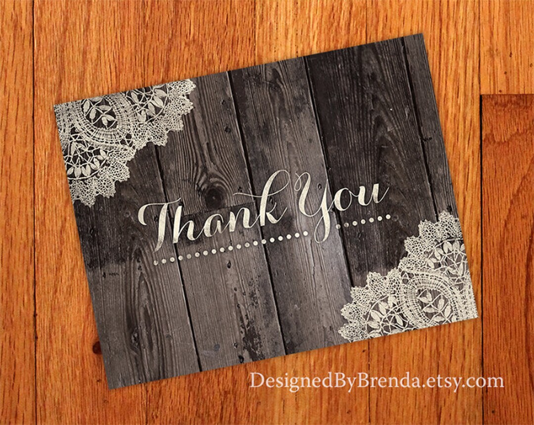 Rustic Lace & Barn Wood Folded Thank You Card - Vintage and Romantic ...