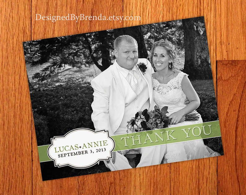 Wedding Thank You Postcards with image on back Banner and Name Plaque can be ANY color Simply Vintage Free Shipping Worldwide image 1