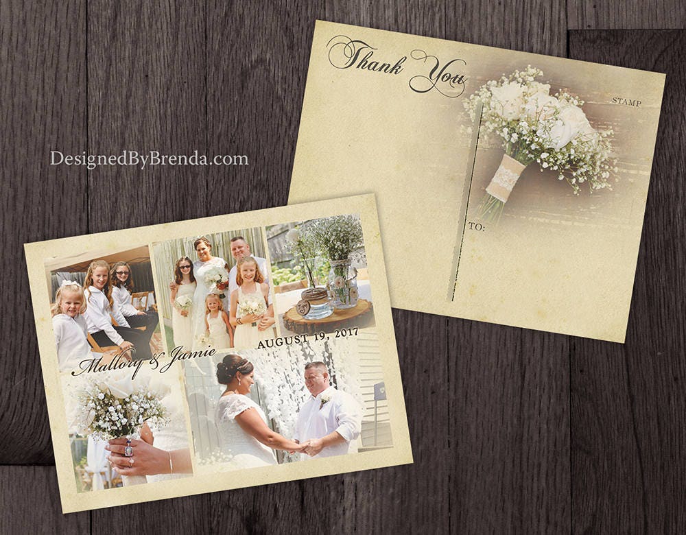 Vintage Wedding Thank You Postcards With Multiple Photos - Printed on ...