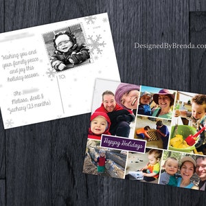 Holiday Christmas Photo Cards or Postcards Multiple Photo Collage Classic Modern Design Free Shipping Purple can be any color image 3