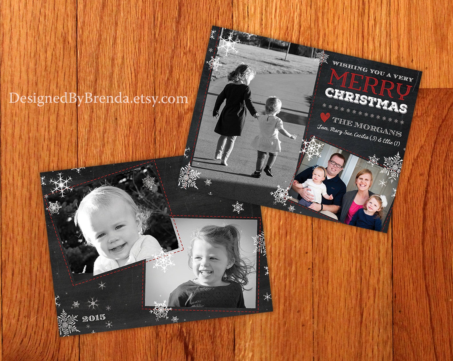Double Sided Christmas Card With Family Photos Two Pictures Etsy