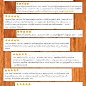 K&ouml;nnte beinhalten: Eine Sammlung positiver Kundenbewertungen f&uuml;r ein Unternehmen namens DesignedByBrenda.etsy.com. Die Bewertungen heben die Qualit&auml;t der Produkte, die Geschwindigkeit des Versands und den exzellenten Kundenservice von Brenda hervor.