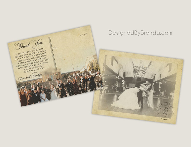 Vintage Wedding Thank You Postcards With Postmark & Photo - Etsy UK