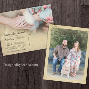 Vintage Save the Date Postcards with Postmark - Printed on 100 lb. Recycled Matte Card Stock - Free Shipping - Rustic Looking Photo Card bild 1