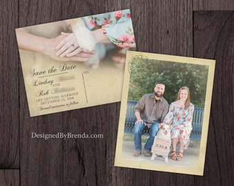 Vintage Save the Date Postcards with Postmark - Printed on 100 lb. Recycled Matte Card Stock - Free Shipping - Rustic Looking Photo Card