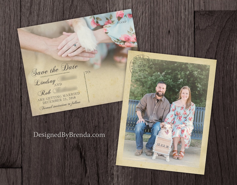Vintage Save the Date Postcards with Postmark - Printed on 100 lb. Recycled Matte Card Stock - Free Shipping - Rustic Looking Photo Card bild 1