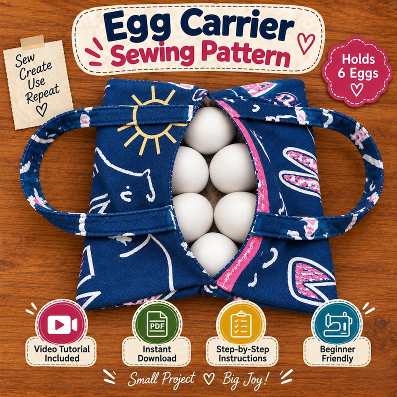 Instant Download Sewing Pattern Beginner Fabric Egg Carrier Sewing Pattern PDF, 6-egg Holder Tutorial ...