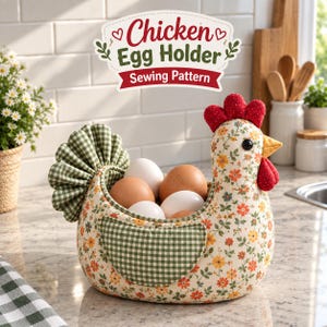 Patrón de costura PDF para soporte de huevos de gallina, cesta para huevos de gallina, cesta de tela para gallinas, cesta para recoger huevos, decoración de cocina rústica, tamaño A4 Carta A0