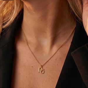 Custom Monogram Necklace, 14K Gold Plated Sterling Silver Two Letter Pendant, Interlocking Initial Jewelry, Christmas Gift for Her