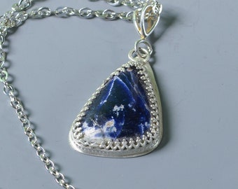 Deep Blue Sodalite Pendant in Sterling Silver w 18 Inch Silver Cable Chain, Quality Natural Gemstone Pendant